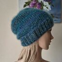 RĘCZNIE NA DRUTACH - Zimowe morze - miła, puchata czapka z merino, jedwabiem i moherem