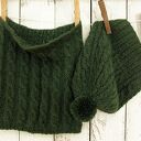 Czapka i komin z miękkiej Alpaki, butelkowa ciemna zieleń