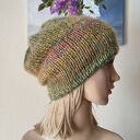 RĘCZNIE NA DRUTACH - Z oliwką - miła, puchata, ciepła czapka