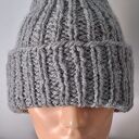 Szara czapka beanie handmade na drutach - wełna i alpaka