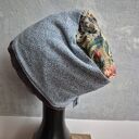 Czapka niebieska "Góra kolorowa" na podszewce - handmade, rozmiar uniwersalny