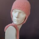 Alpaca pilotka z węzełkiem morelowa balaclava czapka z nausznikami