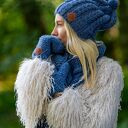 Czapka MERINO Smile “Ciemny niebieski” podszewka JEDWAB