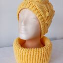 KOMPLET HANDMADE CZAPKA KOMIN "ŻŎŁTE LIŚCIE"