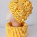 KOMPLET HANDMADE CZAPKA KOMIN "ŻŎŁTE LIŚCIE"