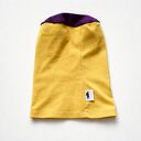 Czapka damska Smerfetka dzianinowa żółta z fioletową górą dobra na codzienne noszenie