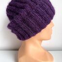 Ręcznie robiona Czapka wywijana MARGARET 100% Alpaka nitka moher i jedwab 4400/16 Ciemnofioletowy