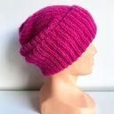 Ręcznie robiona czapka damska MORGANA Merynos, Alpaka z Jedwabiem 08/18 Fuksja