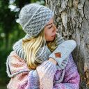 Czapka MERINO Hope “Wybielony szary” podszewka JEDWAB