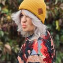 Bawełniana czapka beanie logo ekoskórka “Miodowa musztarda”