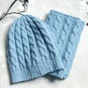 Czapka i Komin - komplet z Alpaki, błękitny