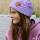 "Jasny fiolet" czapka dla dziecka logo ekoskórka