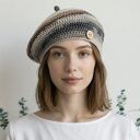 Wiosenny beret damski z antenką ręcznie robiony bawełna one size
