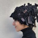 Czapka Meduza wytkana ręcznie na krośnie, artystyczne nakrycie głowy