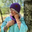 Bawełniana czapka beanie logo ekoskórka „Fiolet”