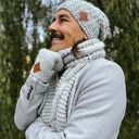 Męska czapka MERINO Neverland “Wybielony szary” podszewka JEDWAB