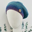 Wiosenny beret damski z antenką ręcznie robiony bawełna one size