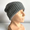 Wywijana czapka beanie AUREA z baby merino, moherem i jedwabiem - Zielona Szałwia