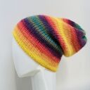 Kolorowa, delikatna czapka beanie z wywinięciem S/M z wełną merino