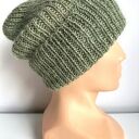 Ręcznie robiona czapka beanie AUREA 100% Baby Merino plus moher i jedwab 38/18 Oliwka