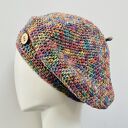 Wiosenny beret damski z antenką - ręcznie robiony z bawełny i akrylu (one size)