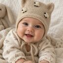 Czapka dziecięca bonnet w owieczki z wełny merino