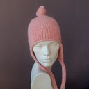 Alpaca pilotka z węzełkiem morelowa balaclava czapka z nausznikami brzoskwiniowy róż