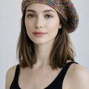 Wiosenny beret damski z antenką ręcznie robiony bawełna one size