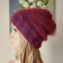 RĘCZNIE NA DRUTACH - Jesienny liść - miła, puchata czapka z jedwabiem i moherem