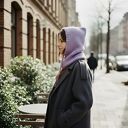 Liliowa balaclava oversize z merino - kominiarka z kapturem zamiast czapki