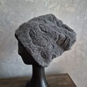 Futrzana czapka szara Smerfetka na podszewce bardzo ciepła duża wykończona ściągaczem