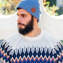 Wywijana DWUSTRONNA logo z ekoskórki „Brudny niebieski”