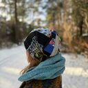 Czapka damska Smerfetka patchworkowa, na podszewce dobra na codzienne noszenie