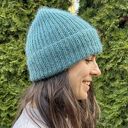 Ręcznie robiona czapka beanie AUREA 100% Baby Merino plus moher i jedwab 47/37 Morze