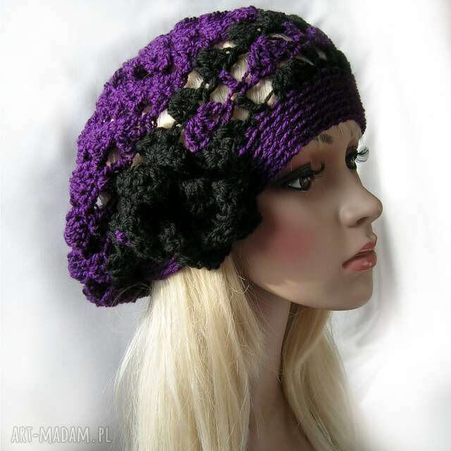 Fiolet i czerń - beret, boho