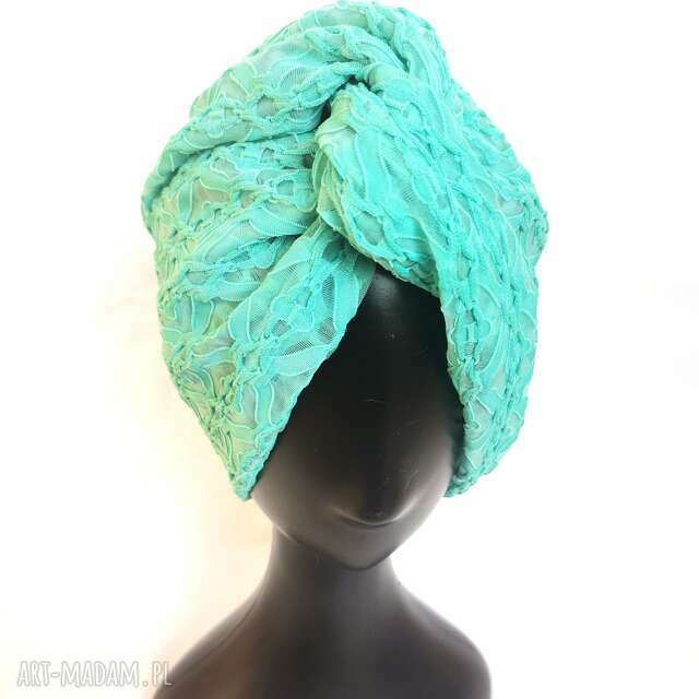 Turban koronkowy zielony, bardzo soczysty, świetna faktura materialu, może być do stylizacji boho, t