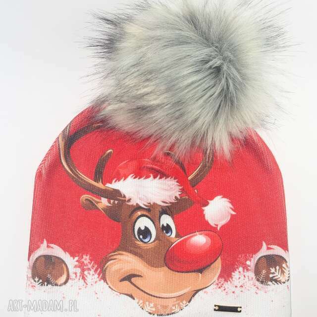 Czapka beanie pompon z futra