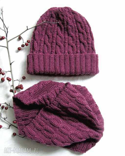 Czapka i Komin - ciemny róż, 100% wełny