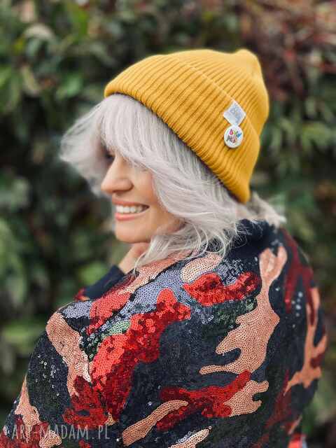 Czapka beanie z bawełny logo kolorowe “Miodowa musztarda”