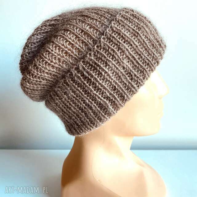 Ręcznie robiona czapka beanie AUREA 100% Baby Merino plus moher i jedwab 17/41 Beż