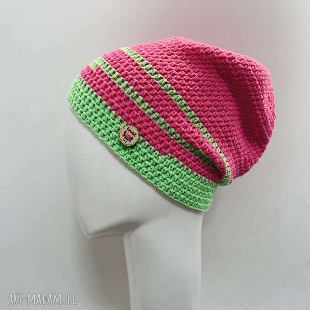 Czapka przejściowa cienka beanie smerf bawełna neon fluo