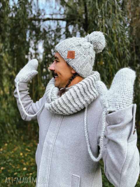 Męska czapka MERINO Euforia “Wybielony szary”