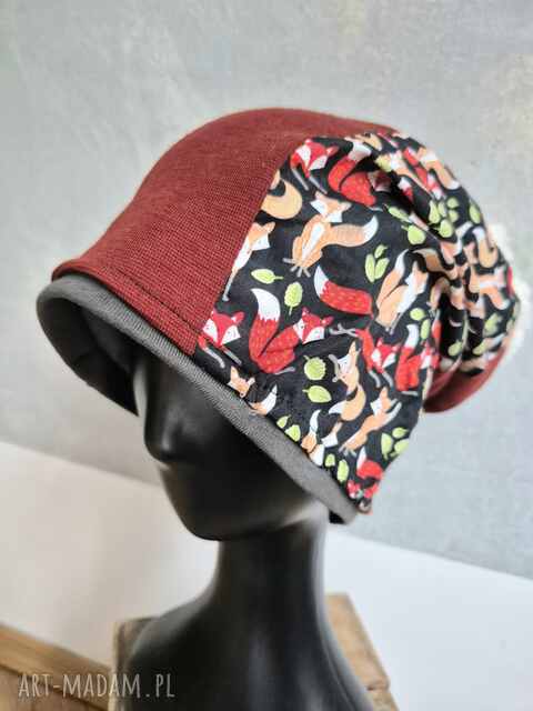 Czapka na podszewce kolorowa patchworkowa rękodzieło świetna na codzienne noszenie polecam rozmiar