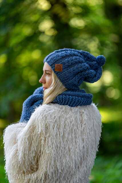 Czapka MERINO Smile “Ciemny niebieski” podszewka JEDWAB