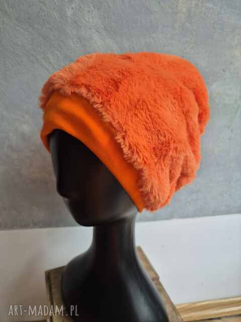 Szalona futrzana czapka pomarańczowy włos, bardzo miła na podszewce, czapka dla artystki, rozmiar