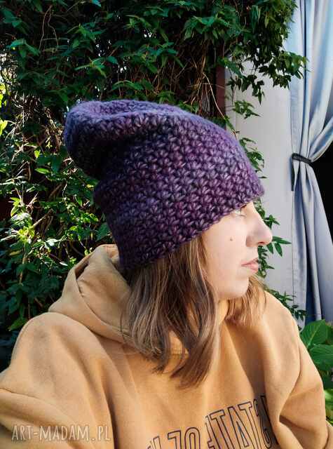 Ciepła damska czapka beanie ręcznie robiona