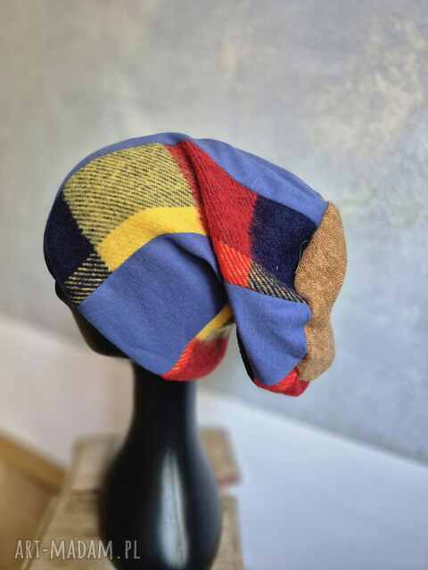 Czapka kratka wzorek smerfetka na podszewce, dobra na codzienne noszenie, uniwersalna, polecam polecam