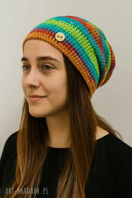 Bajecznie kolorowa czapka całoroczna przejściowa cienka all season M/L