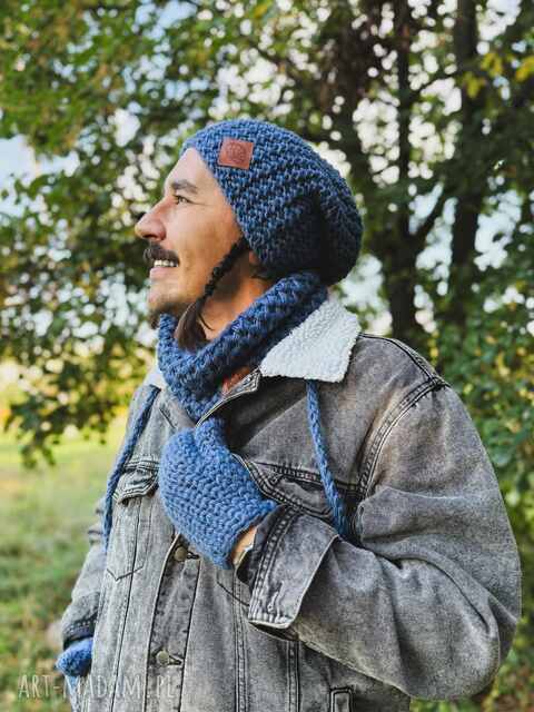 Męska czapka MERINO Neverland “Ciemny niebieski” podszewka JEDWAB