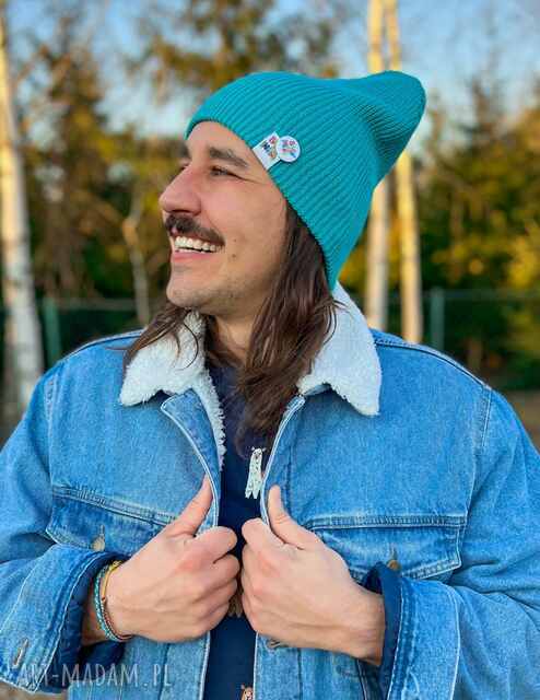 Męska czapka slouchy logo kolorowe “Turkus”